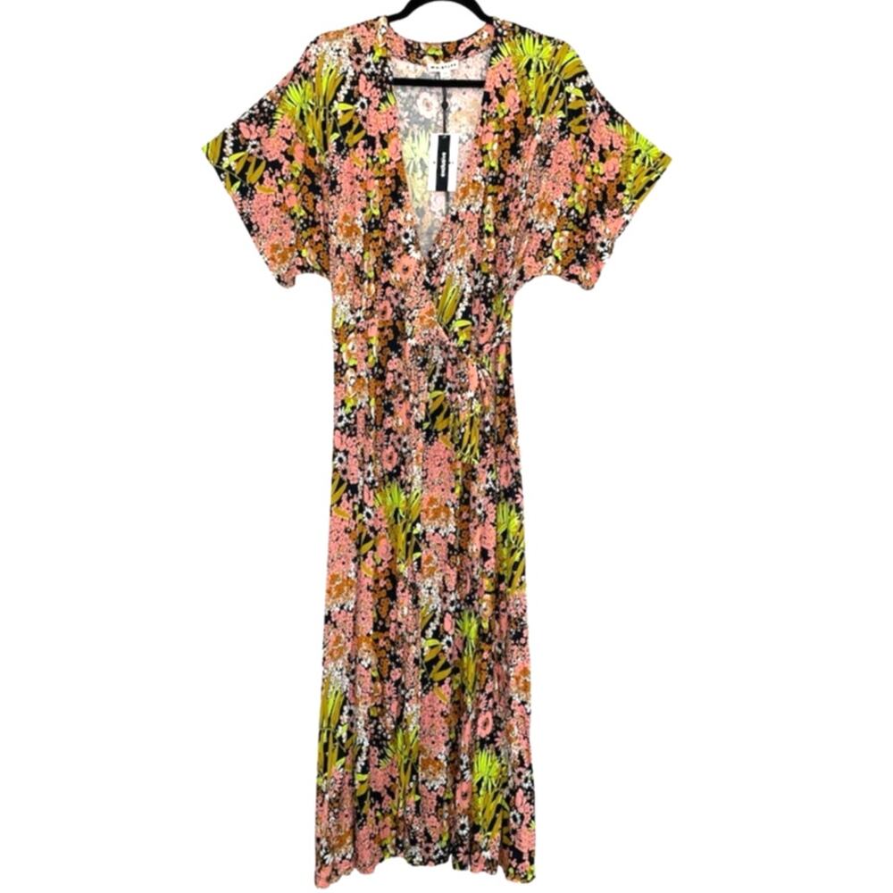 Whistles Pink Floral Dolman Short Sleeve Wrap Midi Dress NWT 10